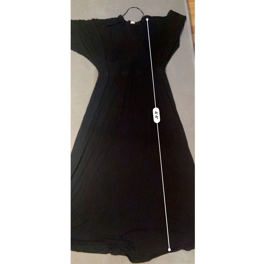 GAP‎ Women Black V Neck Maxi Dress Long Sleeve Elastic Waist Tall L